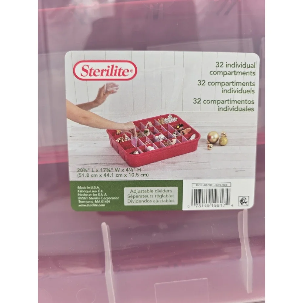 Sterilite Ornament Storage Box Case Adjustable Compartments Flat Bottom